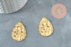 Pendentif goutte martelé laiton brut 33x23mm, breloques laiton brut sans nickel pour création bijoux géométrique, X2 (G3194)