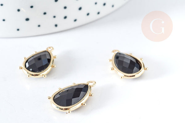 Pendentif goutte obsidienne naturelle laiton doré 22.5mm,pendentif bijou pierre naturelle, x1, G8367