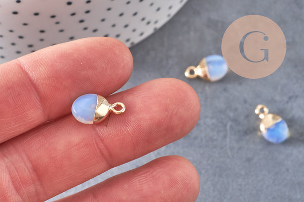 Pendentif goutte opalite fer doré 14mm, x2 (G0052)