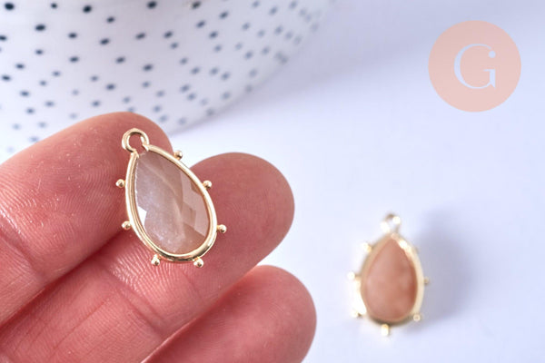 Pendentif goutte pierre du soleil laiton doré 22.5mm,pendentif bijou pierre, pierre du soleil naturelle, x1, G6688