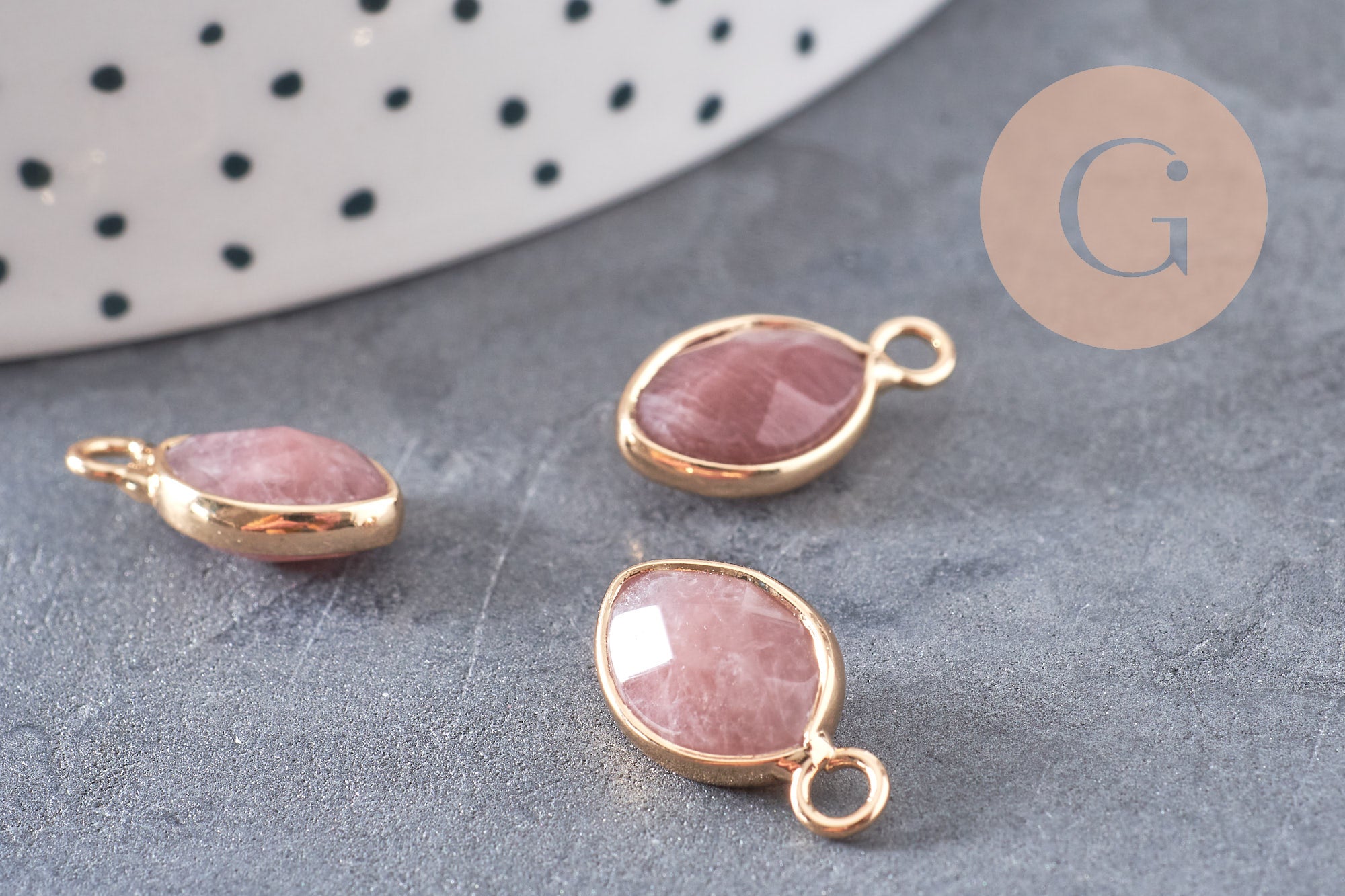 Pendentif goutte quartz fraise facette naturel 17mm, x1 (G5190)