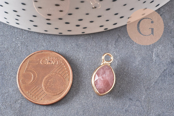 Pendentif goutte quartz fraise facette naturel 17mm, x1 (G5190)