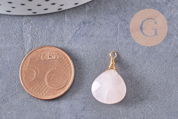Pendentif goutte quartz rose naturelle facettes 21mm,pendentif bijoux, pendentif pierre, x1 (G6271)