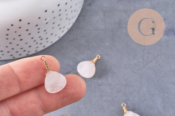 Pendentif goutte quartz rose naturelle facettes 21mm,pendentif bijoux, pendentif pierre, x1 (G6271)