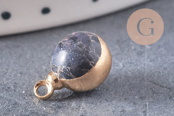 Pendentif goutte régalite noire doré facettes,bijou pierre,pendentif pierre régalite naturelle,12mm, x 2,G3358