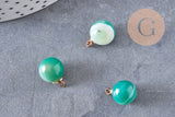 Pendentif goutte rond agate verte rayée, support doré, création bijoux pierre naturelle, pendentif pierre naturelle, 14mm, x1, G4486