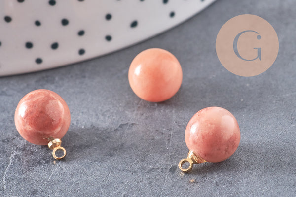 Pendentif goutte rond aventurine rose, support doré, création bijoux pierre naturelle, pendentif pierre naturelle, 14mm, x1 G4568