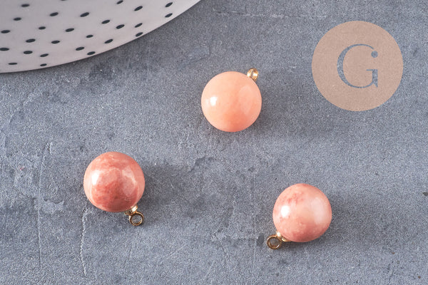 Pendentif goutte rond aventurine rose, support doré, création bijoux pierre naturelle, pendentif pierre naturelle, 14mm, x1 G4568