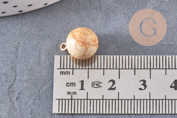 Pendentif goutte rond jaspe paysage naturel, support doré, création bijoux pierre naturelle, 14mm, x1 (G4487)