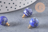 Pendentif goutte rond lapis lazulis, support doré, création bijoux pierre naturelle, pendentif pierre naturelle, 14mm, x1 (G4566)