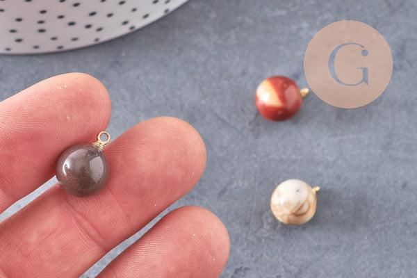 Pendentif goutte rond mookaite naturel, support doré, création bijoux pierre naturelle, pendentif pierre naturelle, 14mm, x1, G4562