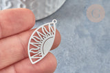 Pendentif goutte soleil argenté acier inoxydable 35mm, création bijoux acier inoxydable platine, x1 G7667