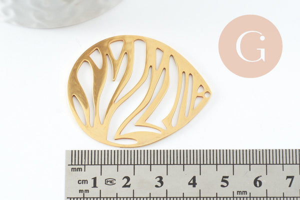 Pendentif goutte zèbre acier 201 inoxydable dore 45mm, x1 (G9520)