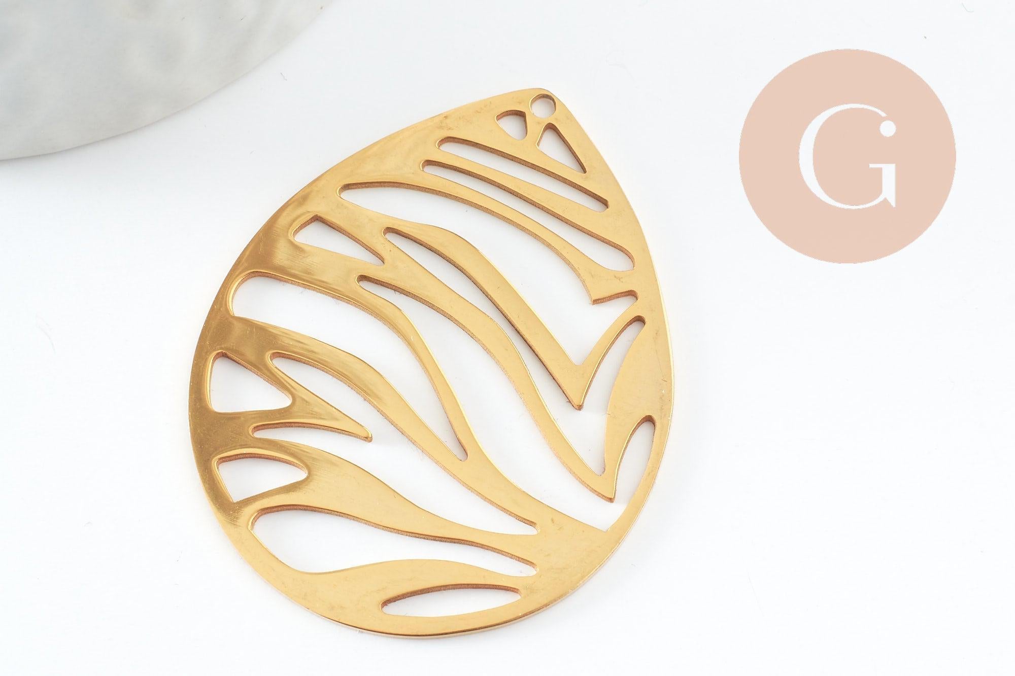 Pendentif goutte zèbre acier 201 inoxydable dore 45mm, x1 (G9520)