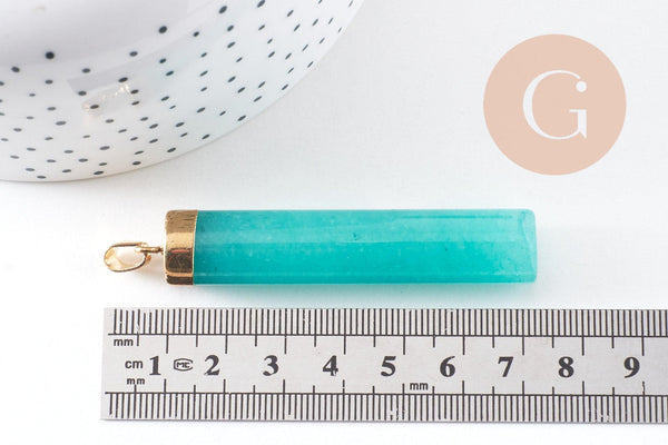Pendentif grand tube jade bleu doré,pendentif bijoux,pendentif pierre naturelle,66mm, x1 (G4126)