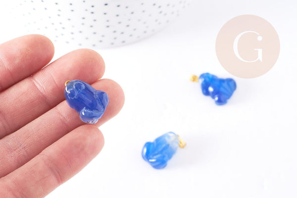 Pendentif grenouille agate bleue support doré, pendentif pierre agate naturelle bleue,création bijou pierre naturelle, 20-22mm, x1, G3987