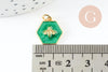 Pendentif hexagone abeille zamac doré résine verte 15mm, pendentif insecte,sans nickel, abeille dorée, x1 G9411