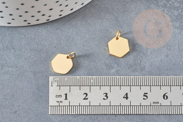 Pendentif hexagone acier doré inoxydable 11.5mm, x1 (G6118)