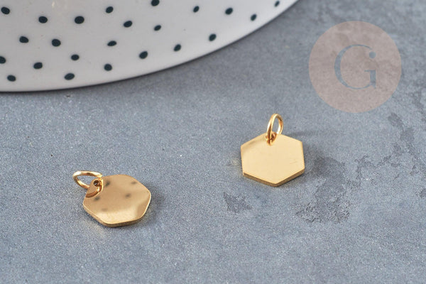 Pendentif hexagone acier doré inoxydable 11.5mm, x1 (G6118)