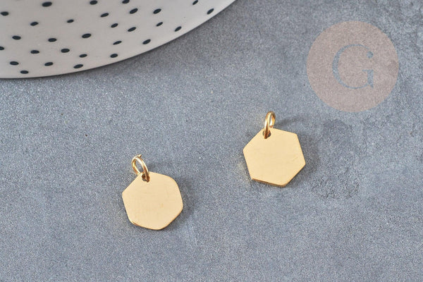 Pendentif hexagone acier doré inoxydable 11.5mm, x1 (G6118)