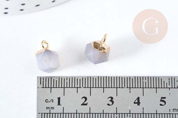 Pendentif hexagone agate grise naturelle fer doré 11mm,pendentif bijoux pierre naturelle, x1 G8501