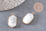Pendentif hexagone howlite,pendentif pierre, support doré,création bijou,pierre naturelle,bijou pierre, howlite naturelle,25mm-G1868