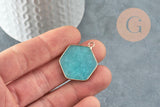 Pendentif hexagone jade naturel bleu turquoise 30-31mm, x1 (G5419)