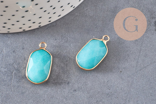 Pendentif hexagone jade naturel bleu turquoise laiton doré 25mm, x1 (G1166)