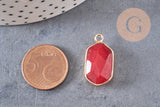 Pendentif hexagone jade naturel rouge laiton doré 25mm, x1 (G1870)