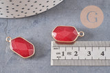 Pendentif hexagone jade naturel rouge laiton doré 25mm, x1 (G1870)