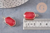 Pendentif hexagone jade rouge turquoise,pendentif pierre, support doré,création bijou,pierre naturelle,bijou pierre, jade naturel,25mm x1 G1870