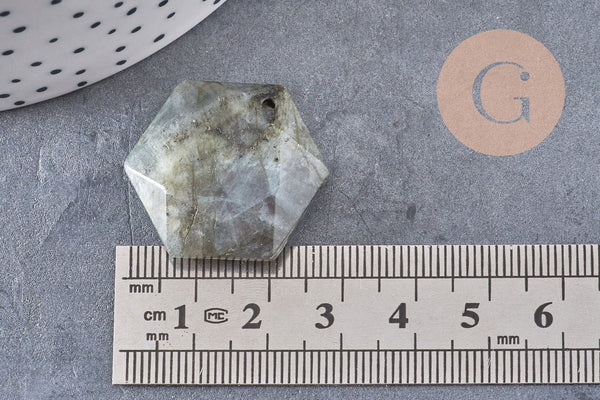 Pendentif hexagone labradorite, pendentif pierre, labradorite naturelle, 29mm, x1 (G1443)