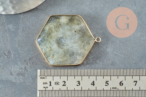 Pendentif hexagone labradorite,pendentif collier,pierre naturelle,pendentif labradorite naturelle,45mm, x1 G2636