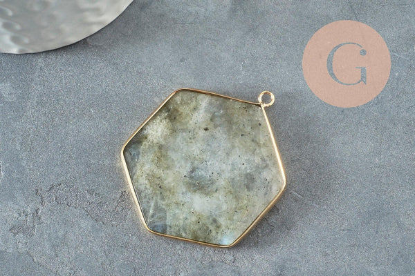 Pendentif hexagone labradorite,pendentif collier,pierre naturelle,pendentif labradorite naturelle,45mm, x1 G2636
