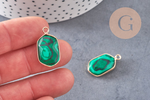 Pendentif hexagone malachite, pendentif bijoux,pendentif pierre,bijou pierre, malachite de synthèse,pendentif hexagone,24mm G5201