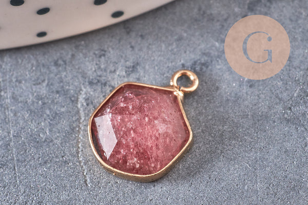 Pendentif hexagone quartz fraise 15mm,pendentif pierre,pendentif collier,pierre naturelle,pendentif quartz, quartz naturel, x1 G5629