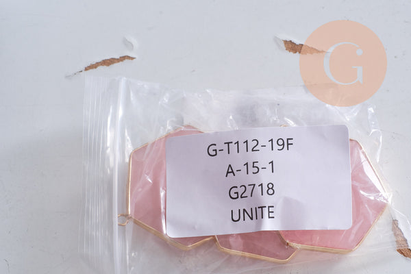 Pendentif hexagone quartz rose naturel laiton doré 45mm, x1 (G2718)