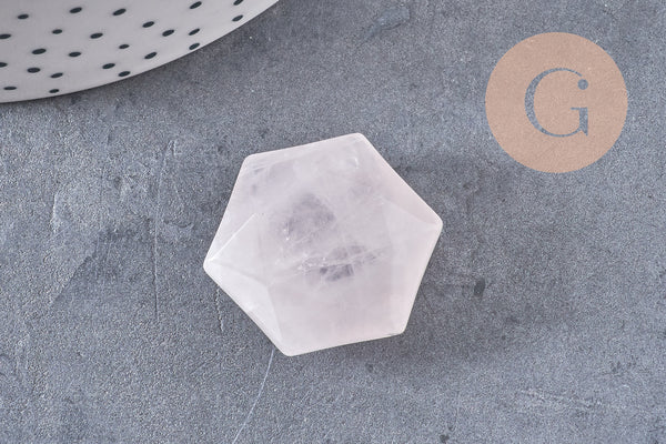 Pendentif hexagone quartz rose naturelle 45mm, x1 (G1975)