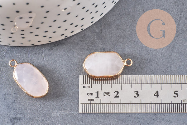 Pendentif hexagone quartz rose,pendentif pierre, support doré,création bijou,pierre naturelle,bijou pierre, quartz rose naturel,25mm-G1867