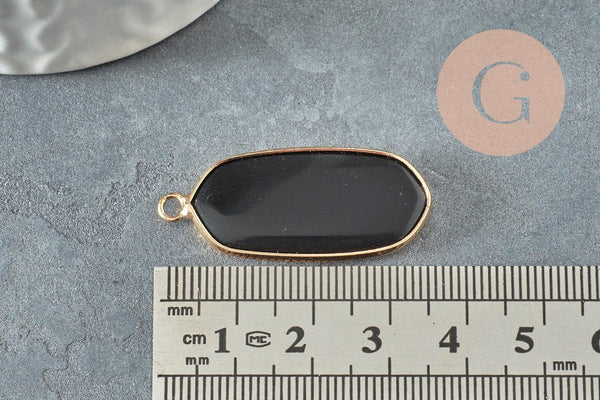 Pendentif hexagone verre noir 37mm pour création bijoux pierre,pendentif collier,pendentif verre, x1 G3144