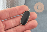Pendentif hexagone verre noir 37mm pour création bijoux pierre,pendentif collier,pendentif verre, x1 G3144