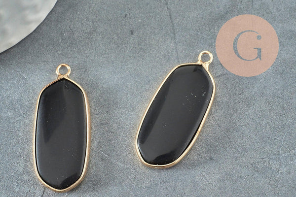 Pendentif hexagone verre noir 37mm pour création bijoux pierre,pendentif collier,pendentif verre, x1 G3144