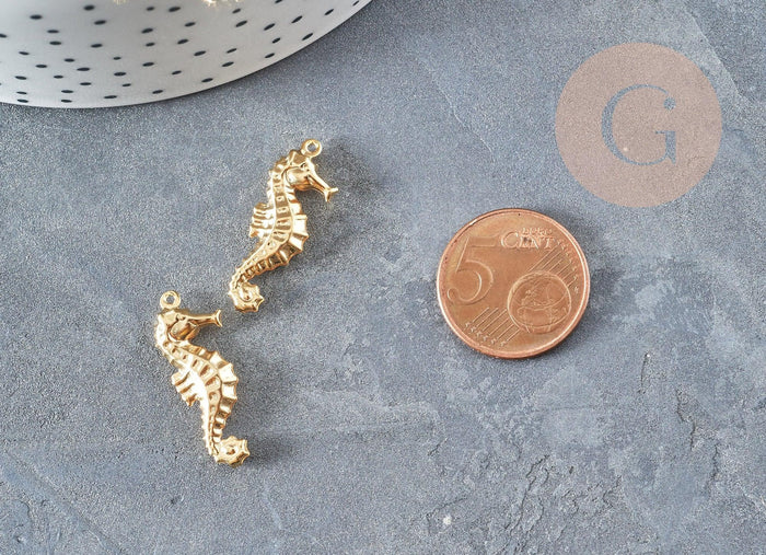 Pendentif hippocampe acier 304 inoxydable doré 26.5mm, x2 (G2893)