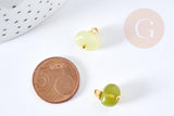 Pendentif jade olive naturel laiton doré 13-14mm, x1 (G8643)