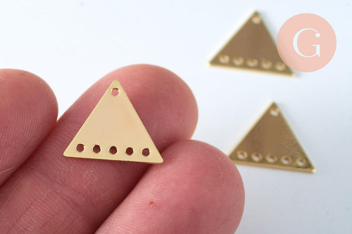 Pendentif laiton doré chandelier triangle 18K 15.5mm, un pendentif doré pour bijoux géométriques, x1 (G6260)