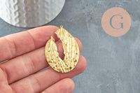 Pendentif laiton doré goutte évidée martelé, breloques laiton brut sans nickel pour création bijoux géométrique,42mm, X2 (G4679)