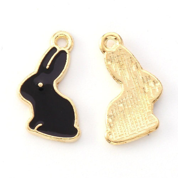 Pendentif lapin zamac doré émail noir 17mm,pendentif doré pour création de bijoux,x 5 G6095