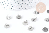 Pendentif lettre initiale acier 201 inoxydable platine sans nickel 12mm, x1 (G8969)