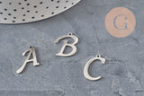 Pendentif lettre initiale acier inoxydable platine 20.5mm, x1 (G11374)