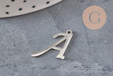 Pendentif lettre initiale acier inoxydable platine 20.5mm, x1 (G11374)